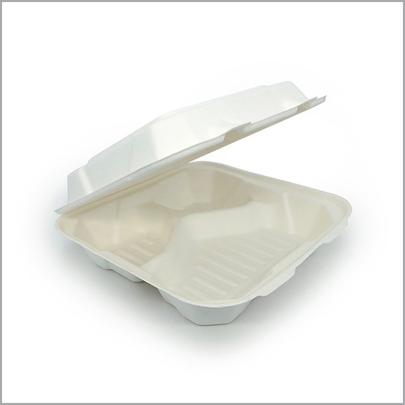 Biodegradable container hinged cover 3 compartment Biodegradable container hinged cover 3 compartment